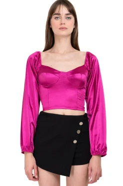 Blusa satín manga larga