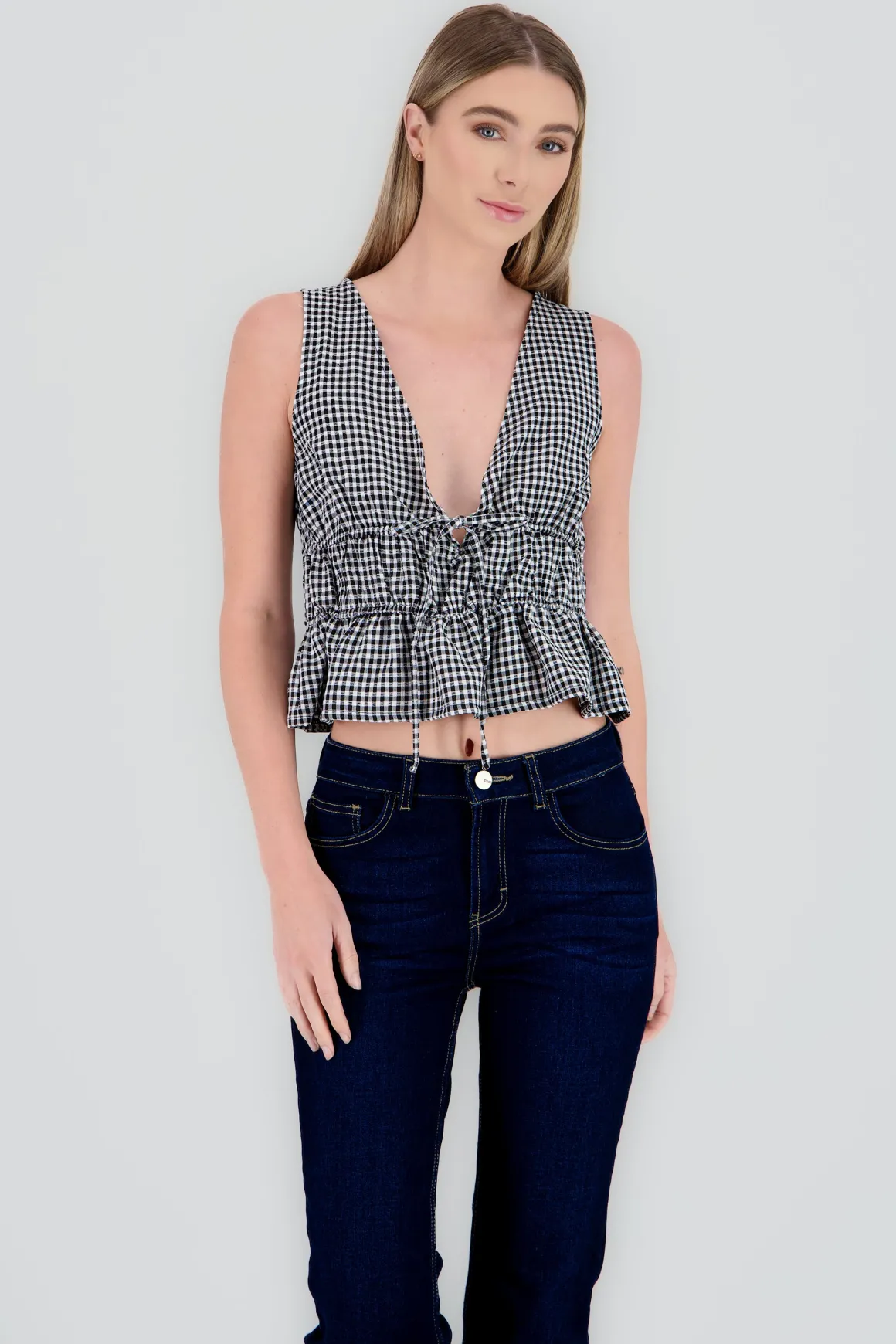Blusa sin manga gingham