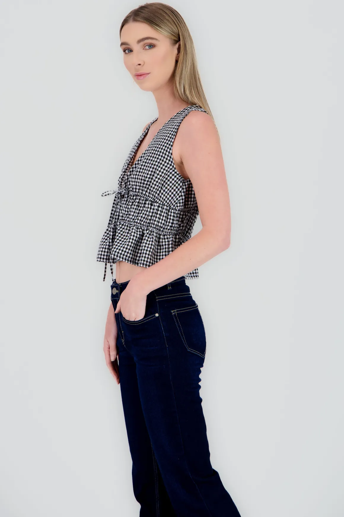 Blusa sin manga gingham