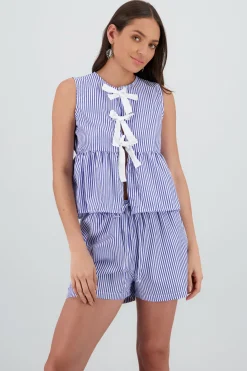 Blusa sin mangas detalle moño rayas