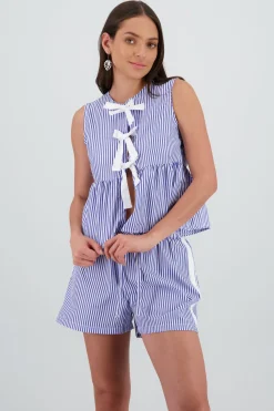 Blusa sin mangas detalle moño rayas