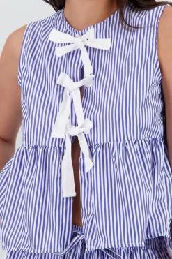 Blusa sin mangas detalle moño rayas