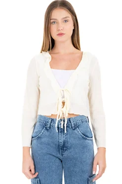 Blusa textura manga larga