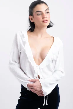 Blusa textura manga larga