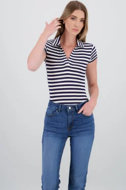 Body cuello polo manga corta rayas