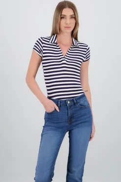 Body cuello polo manga corta rayas