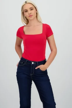 Body manga corta escote cuadrado