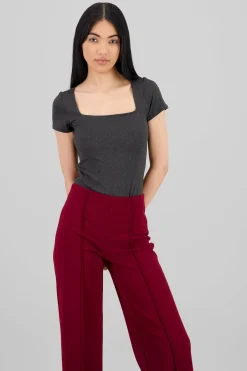 Bodysuit jaspeado manga corta escote cuadrado