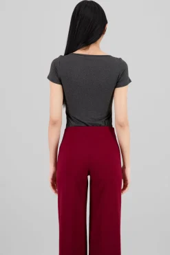 Bodysuit jaspeado manga corta escote cuadrado