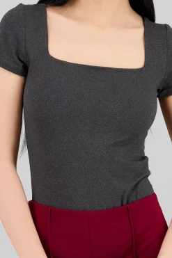 Bodysuit jaspeado manga corta escote cuadrado