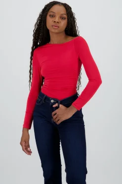 Bodysuit manga larga asimetrico detalle fruncido