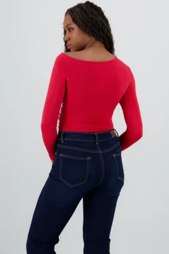 Bodysuit manga larga asimetrico detalle fruncido