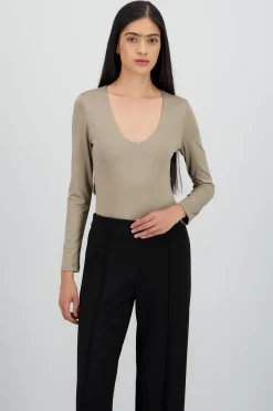 Bodysuit manga larga cuello redondo