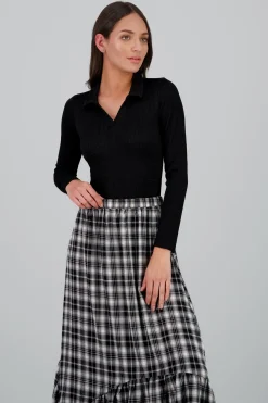 Bodysuit manga larga cuello polo textura