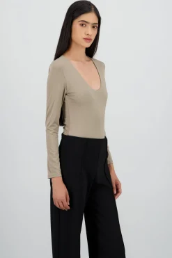 Bodysuit manga larga cuello redondo