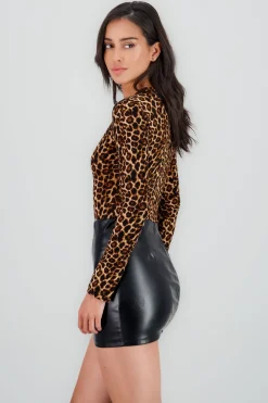 Bodysuit manga larga cuello redondo animal print