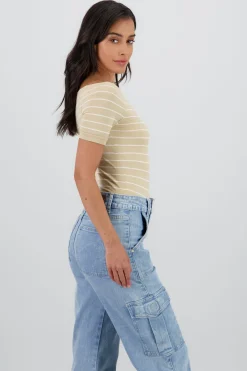 Bodysuit rayas hombro descubierto