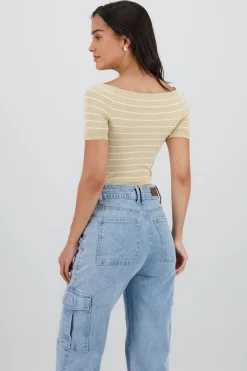 Bodysuit rayas hombro descubierto