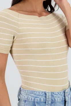 Bodysuit rayas hombro descubierto