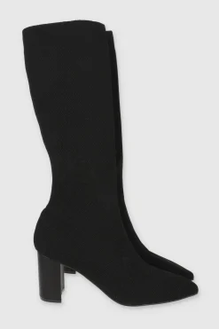 Bota Alta Tejida Tacón Bloque