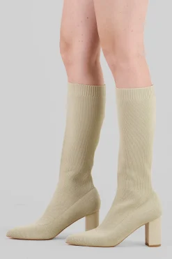 Bota Alta Tejida Tacón Bloque