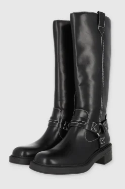 Bota biker costura contraste tiras hebilla aro