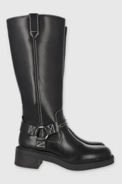 Bota biker costura contraste tiras hebilla aro