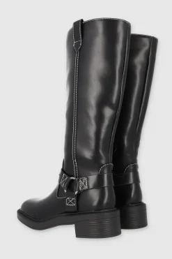 Bota biker costura contraste tiras hebilla aro