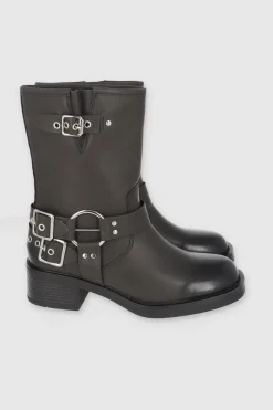 Botín motero hebillas tiras aro