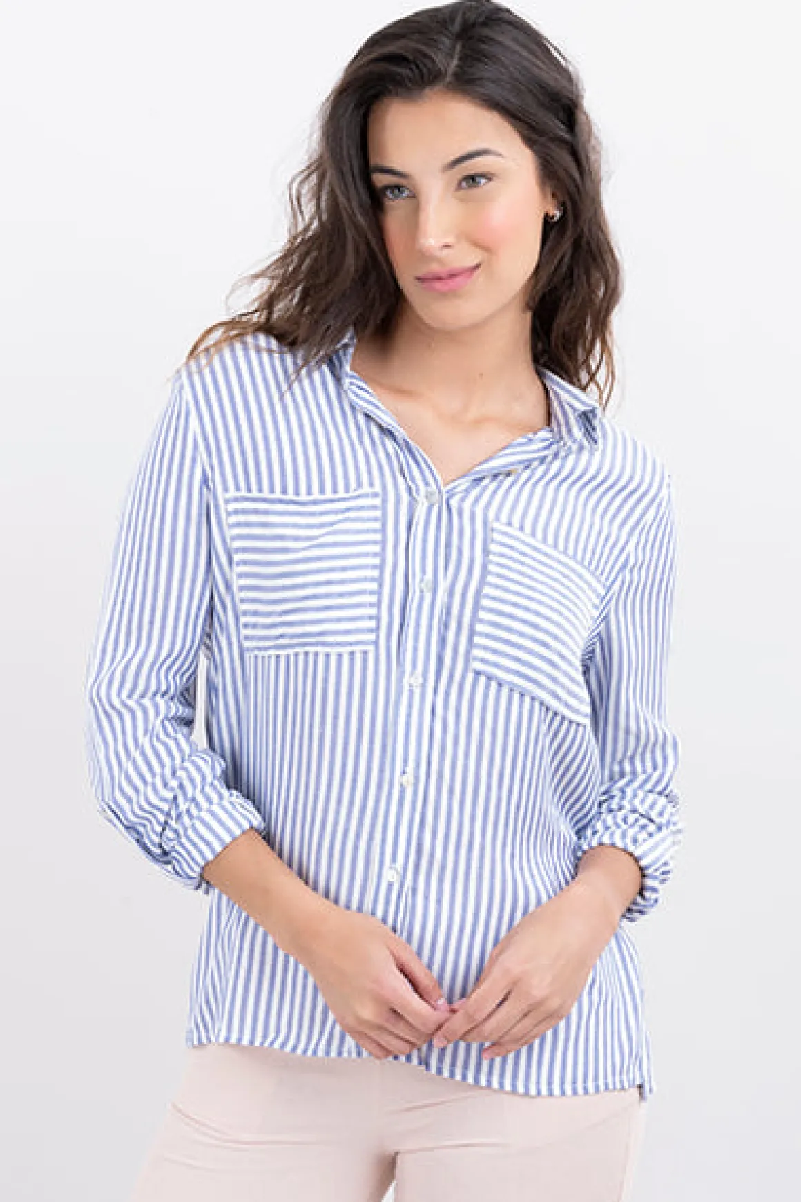 Camisa amplia elevadores manga rayas