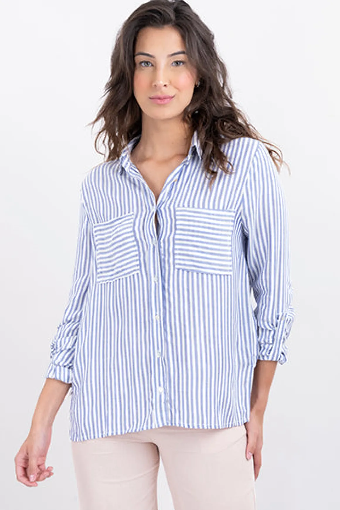 Camisa amplia elevadores manga rayas