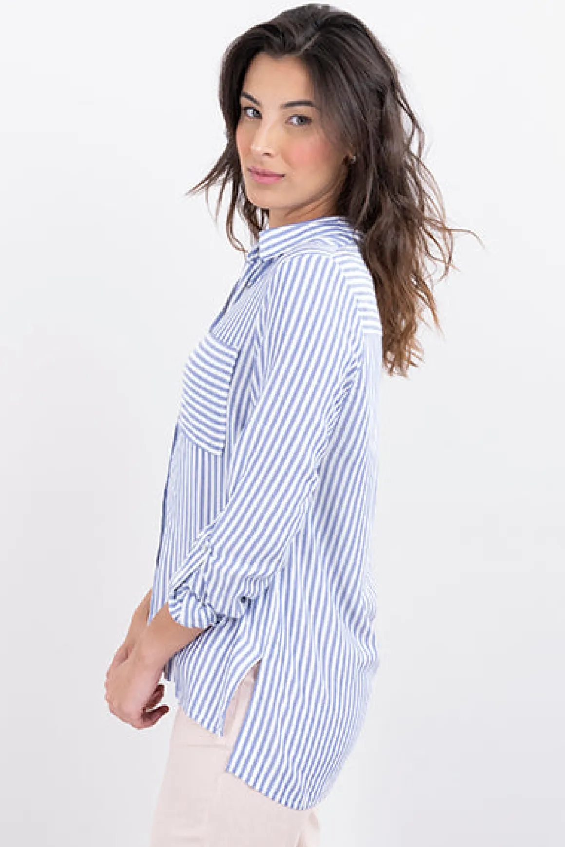 Camisa amplia elevadores manga rayas