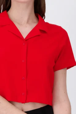 Camisa Crop Amplia Manga Corta