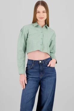 Camisa crop detalle botones manga larga
