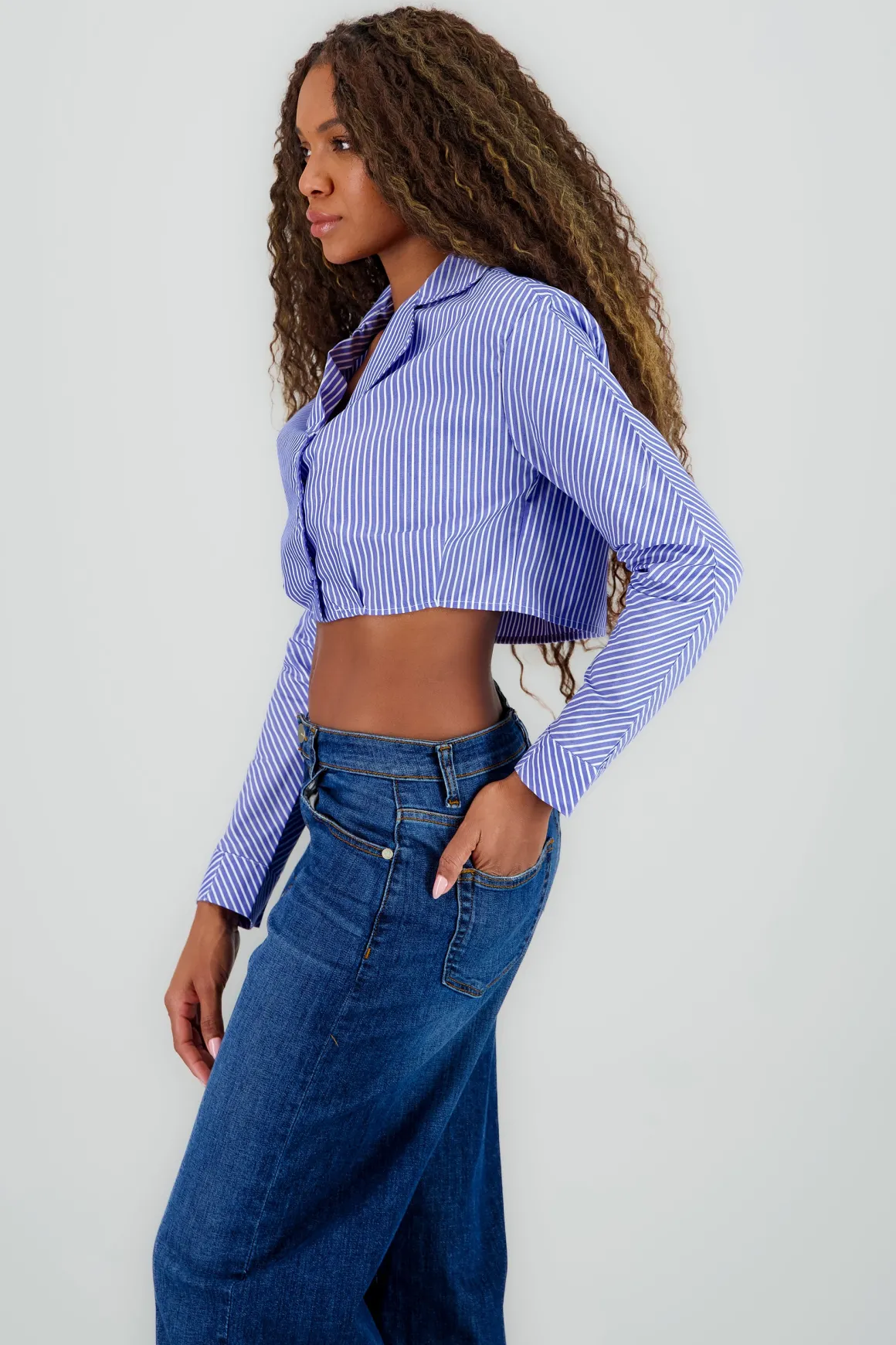 Camisa crop detalle cuello pinzas