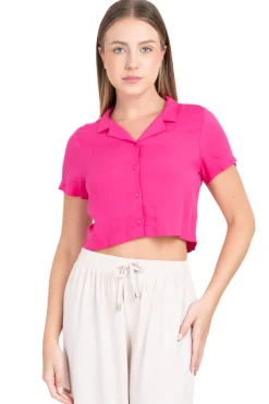 Camisa crop lisa manga cortqa