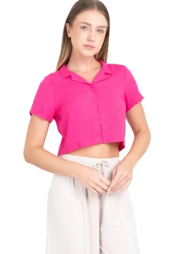 Camisa crop lisa manga cortqa