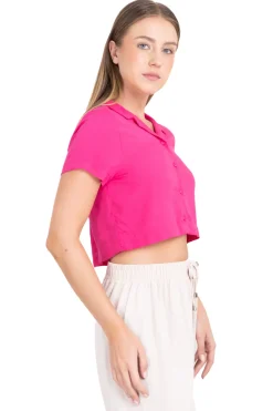 Camisa crop lisa manga cortqa
