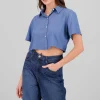 Camisa crop manga corta