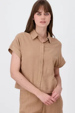 Camisa Crop Manga Corta Lino