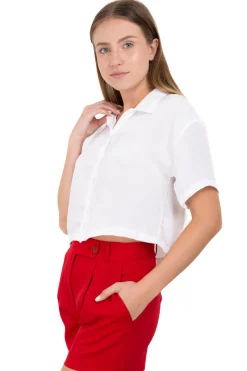 Camisa crop manga corta lisa