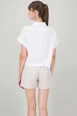 Camisa crop manga corta lino