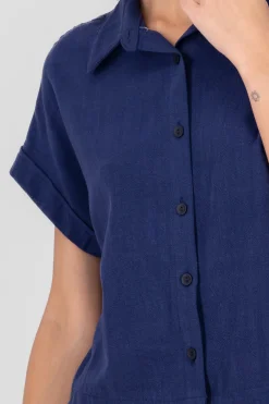 Camisa crop manga corta lino