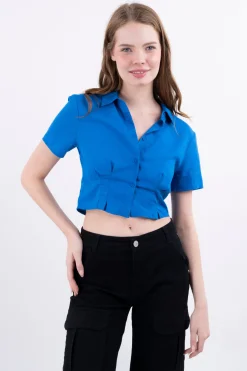 Camisa crop manga corta pinzas