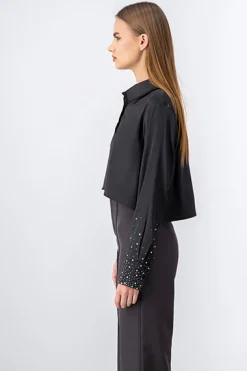 Camisa crop manga larga brillos
