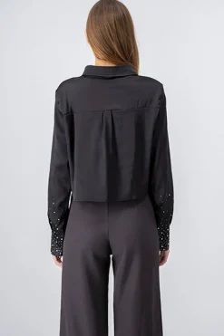 Camisa crop manga larga brillos