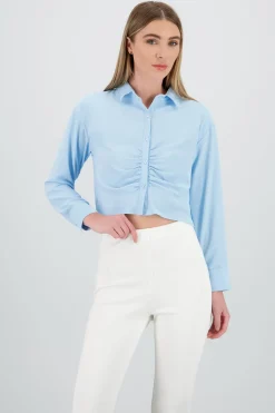 Camisa crop manga larga detalle frunce