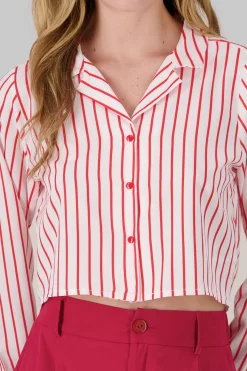 Camisa crop manga larga detalle rayas