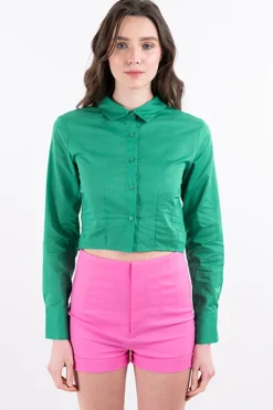 Camisa crop manga larga puño