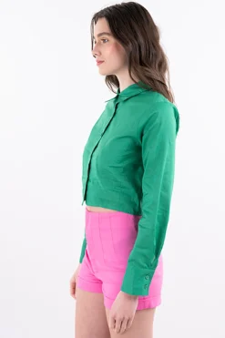 Camisa crop manga larga puño